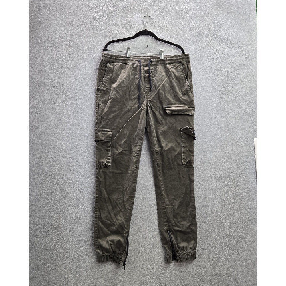 GUESS Men Pants M Green Cargo Pants Jogger Zipper 29" Inseam Outdoor‎ Utility
